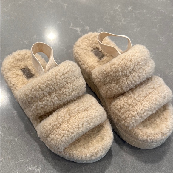 UGG Cream Fluffy Sandals - Picture 1 of 6